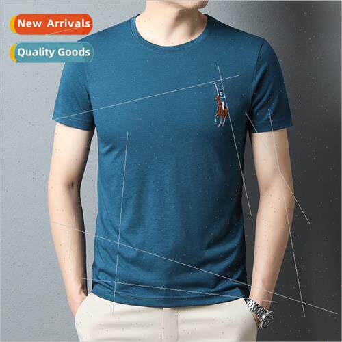 Summer mulberry silk half-sleeved men cotton round neck shor