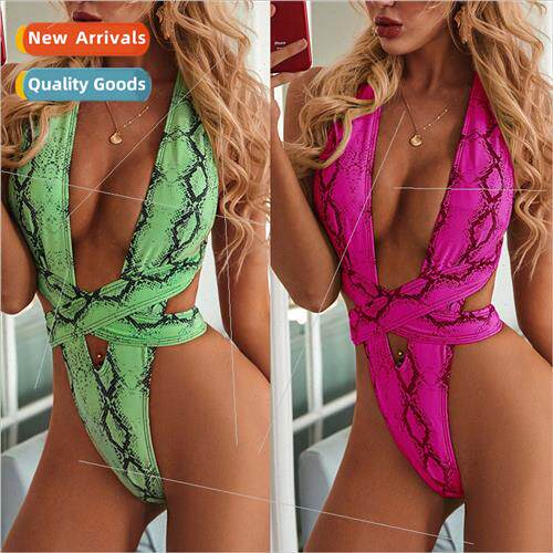 Snake Print Bikini Womens One Piece Bandage Swimsu Sexy Biki