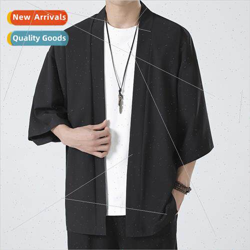 Seven-part sleeve ice silk shirt summer Chinese men loose th