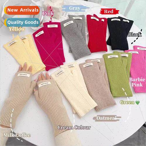 Half finger woolen gloves female fall winter thickened warm