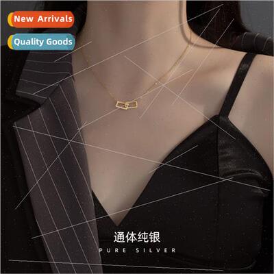 s925 silver Korea diamond-set geometric square interlocking