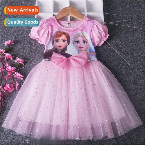 Girls dress summer short-sleeved new Frozen Princess Elsa me图片