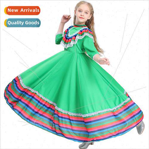 Bright Tradional Mexican Folk Dance Swing Long Dress Girls K