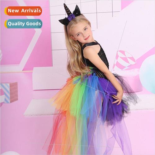 Unicorn rainbow tuxedo dress children mesh princess dress pa