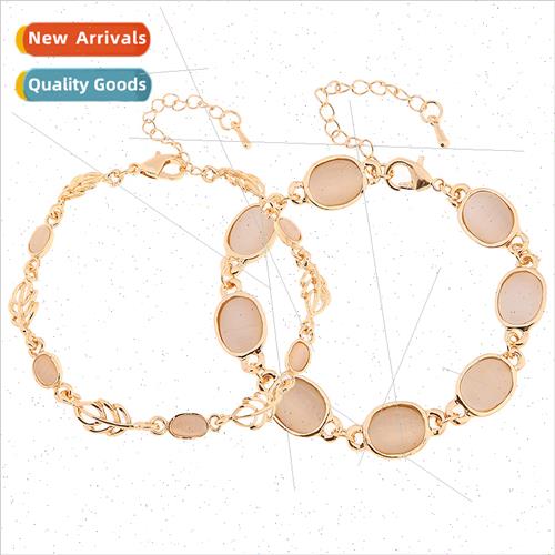 New fashion exquise cat eye stone bracelet leaves simple tem