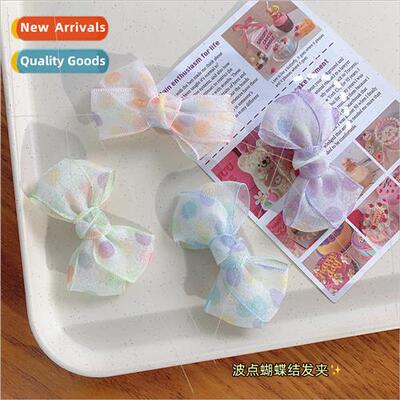Polka Dot Girls Bow Hair Clip Girls Delicate Mesh Duckbill C