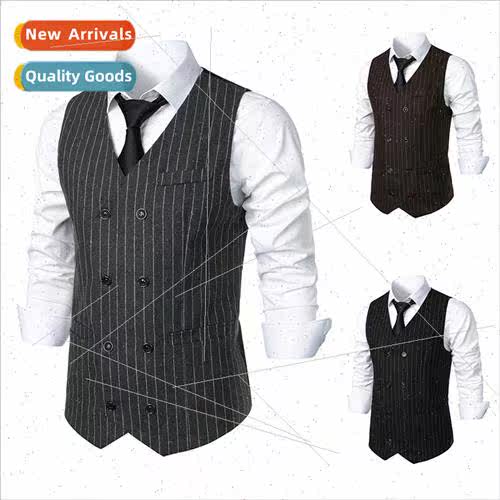 Europe  men vest casual fashion striped double-breasted suit