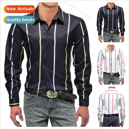 Business Men Shirts Men Draped Loose Long Sleeve Shirt Wave