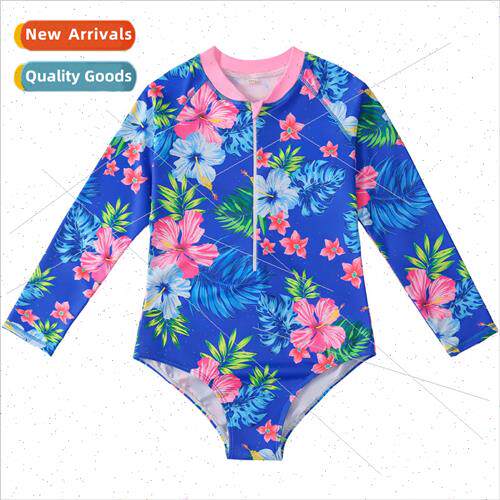 ins girls swimsu middle and big children one-piece long-slee