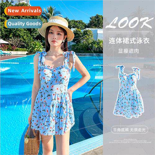 One-piece swimsu female 2023 new sexy floral thin skirt swim