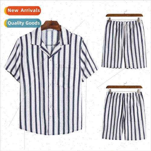 2022 Youth Fashion Hundreds Cotton nen Striped Cuban Collar