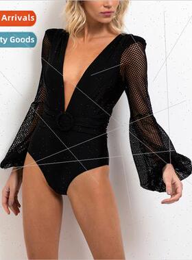 2023 new swimsu one-piece swimsu female long-sleeved high wa