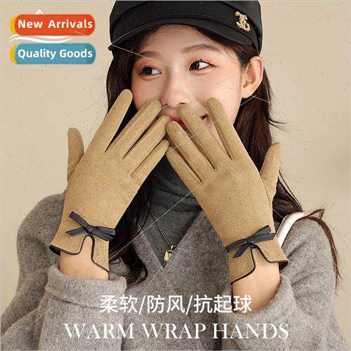 De velvet gloves female winter padded thickened versatile bo