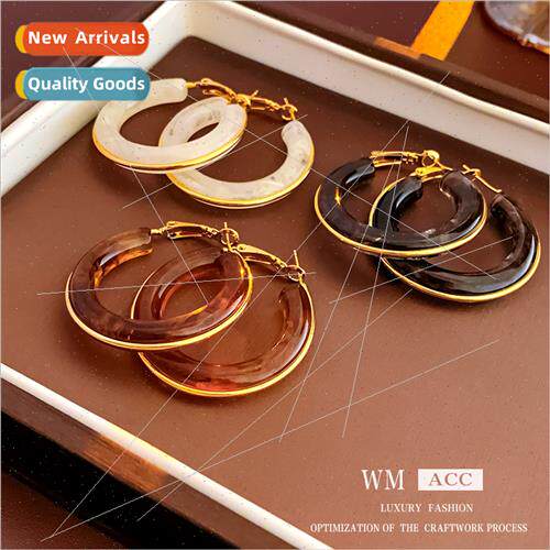 Electroplating brown round resin earrings fall winter simple