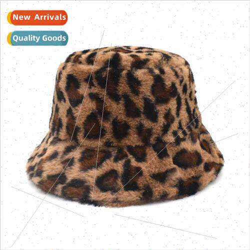 New leopard print fisherman hat female autumn winter plush w