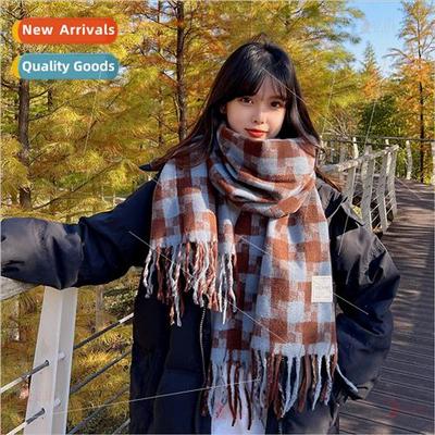 Mosaic plaid scarf female fall winter 2021 new Korea  full r