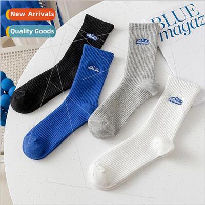 Black socks men mid-calf socks spring summer outside cotton