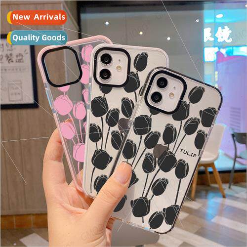 Black Tulip Women Phone Case Apple 15 Transparent Case 14pro