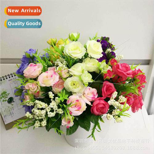 Green project small roses fake flowers bouquet home shop dec