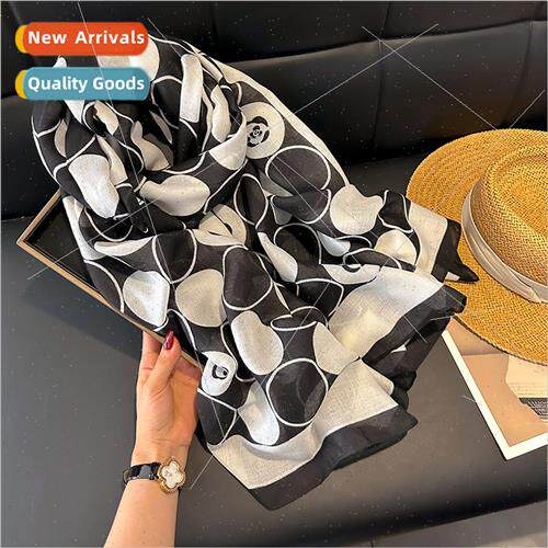 ve Korea  printed cotton linen texture scarf Europe Uned Sta