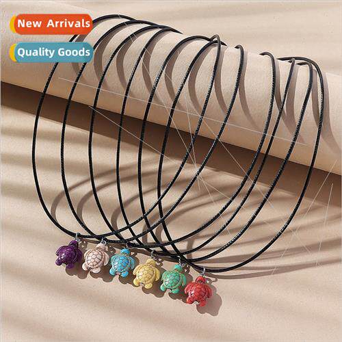 6pcs Vintage Personalized Turquoise cky Turtle Black Rope Ne