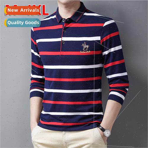 Spring Autumn new striped men long-sleeved T-shirt lapel 95