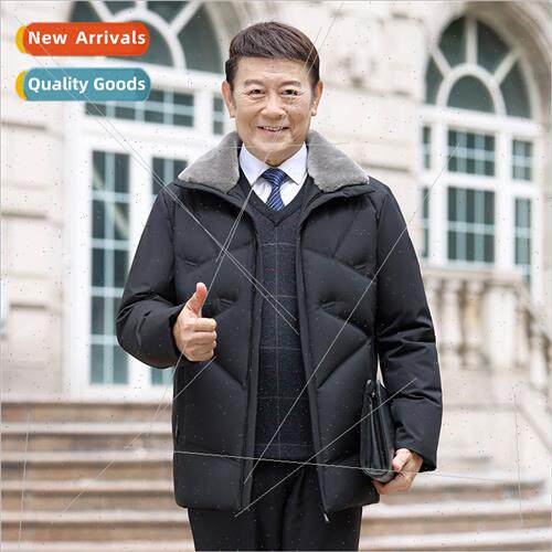 Dad winter wool collar down jacket middle-aged men winter wa
