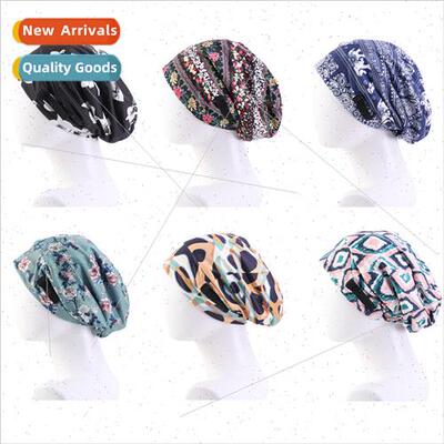 Satin ning Printed Pullover Hat Invisible Adjustable Buckle