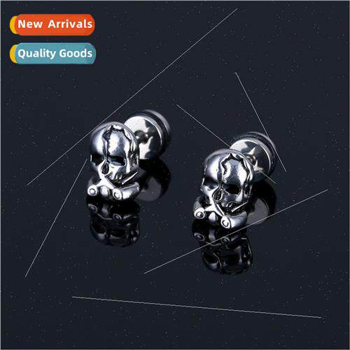 stainless steel earrings skull drunkard earrings men punk hu