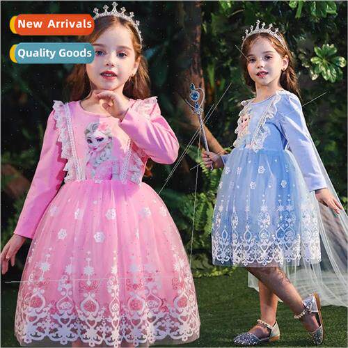 Girls dress spring and fall long-sleeved 2022 new Frozen Els
