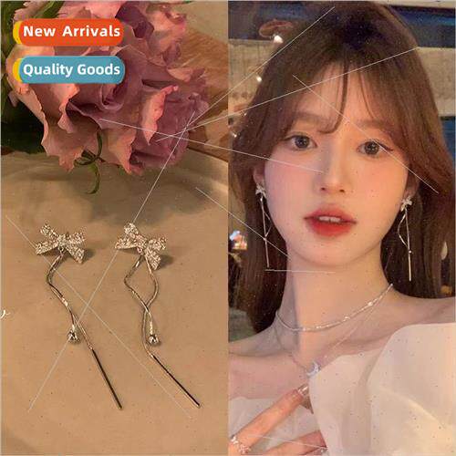 French bow tassel delicate earrings niche ins full diamonds