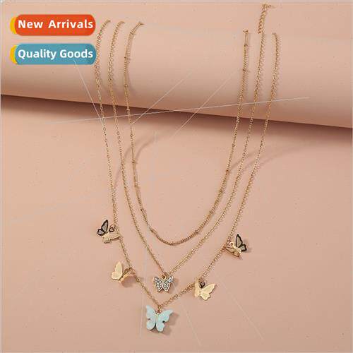 Europe ins multi-layer butterfly necklace female exquise gir
