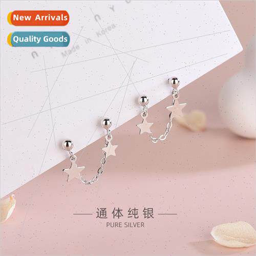 s925 silver Korearound bead chain tassel star earrings doubl