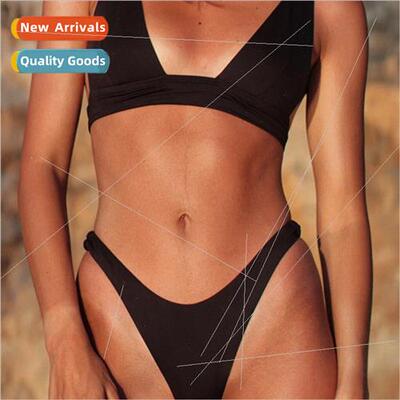 New  i swimsu Europe sexy gathered solid color spl bikini sw