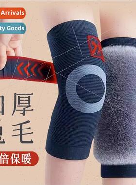Strap anti-slip rabb fur padded knee pads warm old cold legs