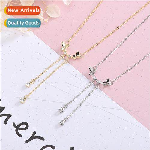 s925 silver Korea diamond butterfly tassel necklace Mori ler