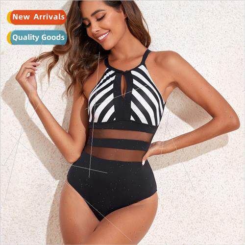 New one-piece swimsu thin mesh splicing tight womens swimsu