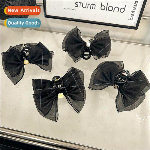 On Run Princess Hair Accessories Black Mesh Ribbon Bow Grab