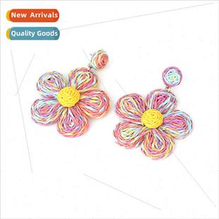 earrings flower woven raffia pers colorful Handmade