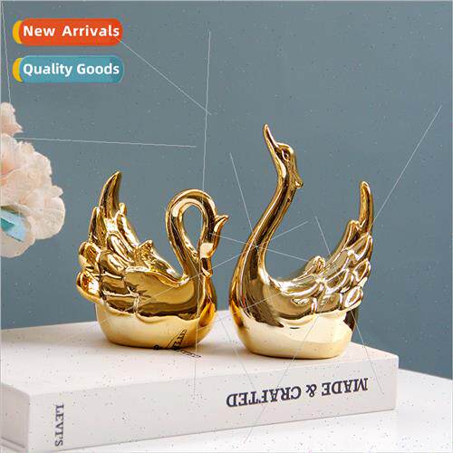 Scandinavian ceramic home gold swan ornament desktop decorat