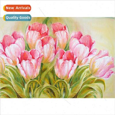 New pink tulips diamond decorative wall art modern living ro