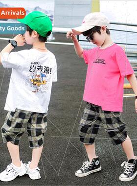 2023 new thin boys girls short-sleeved seven pants twoPCS se