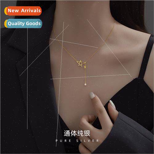S925 silver asymmetric pentagram necklace female simple luck