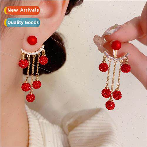 2024 fashion front back two wear red diamond ball tassel ear