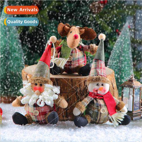 Christmas plaid cloth button doll cute Christmas fat snowman