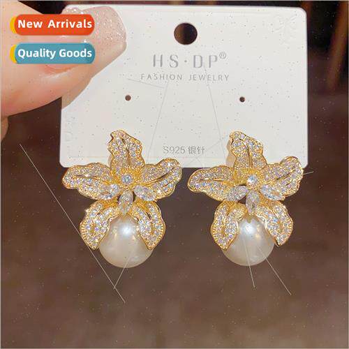 French Vintage Easy Fairy Zirconia Flower Pearl Earrings Fas
