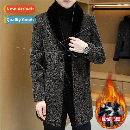 Tweed coat men winter gold mink down down tweed windbreaker