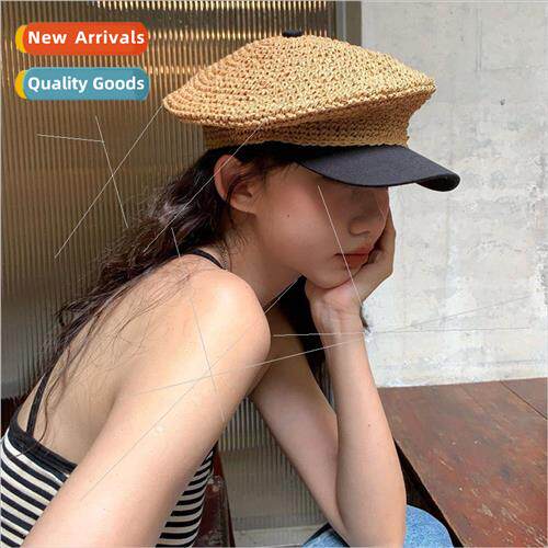 Handmade Straw Crochet Octagonal Hat Children Summer Outing