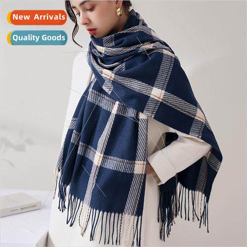 2022 new imation cashmere plaid navy scarf female walk parag