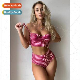 Vintage Bikini Swimsu Bra Steel Waist High Plaid New 2024